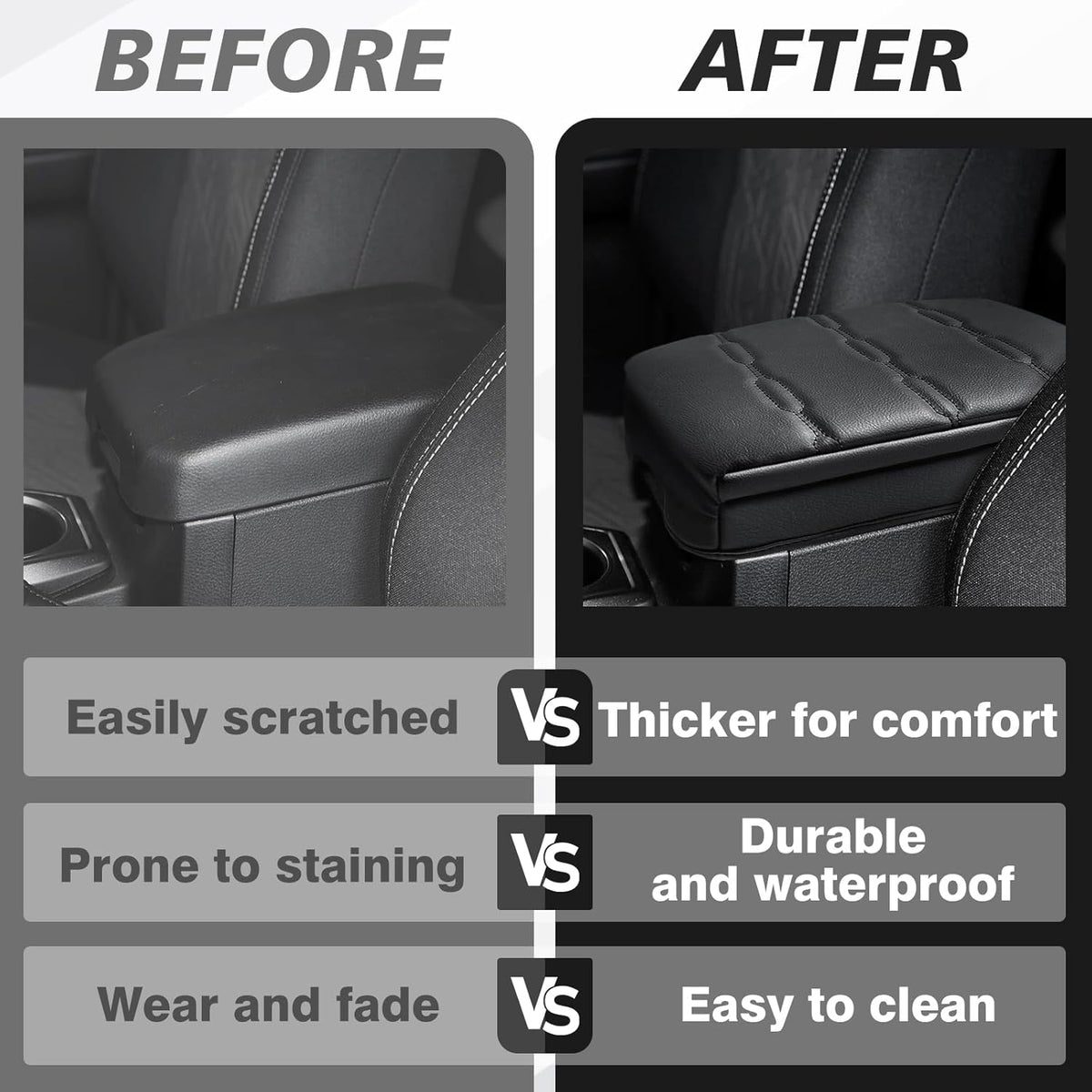 Muslogy Center Console Armrest Cover Compatible with Toyota Tacoma 2016-2023 Comfort Armrest Pad Arm Rest Cushion Vegan Leather Protector 1-Inch Extra Thick