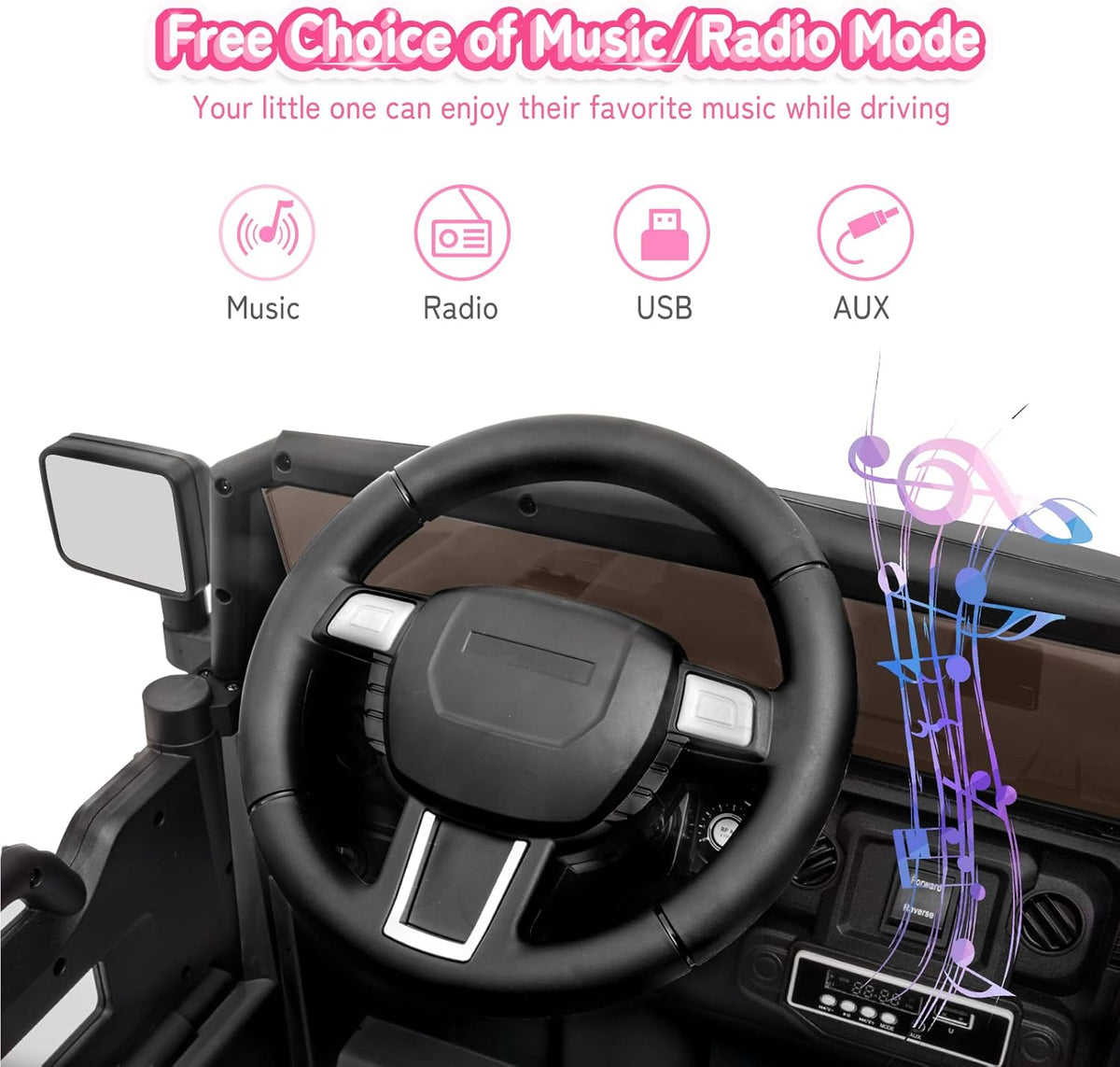 JOYMOR Ride on Truck with Remote Control, 4 Wheels 12V Battery Powered Kids Car, with LED Headlight/Horn Button/ MP3 Player/USB Port/Forward Backward/Kids Girl Boy (Black)
