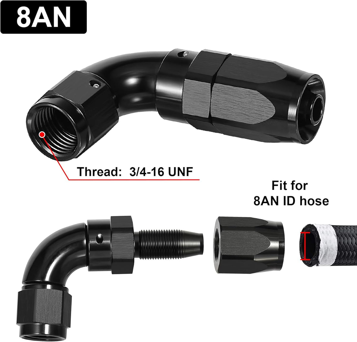 EVIL ENERGY 8AN 90 Degree One Piece Full Flow Hose End Fitting Swivel For CPE Braided Hose