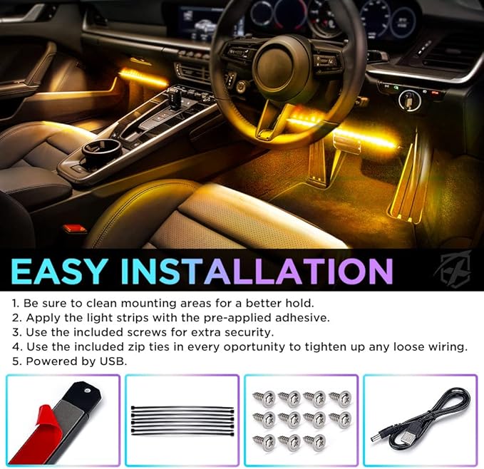 Xprite Upgraded 144LED RGB Interior Car Lights with Smart App Control/Wireless Remote Control, Music Sync Mode, DIY Mode and Multiple Scene Options, Universal for Cars Truck ATV UTV(4pcs)