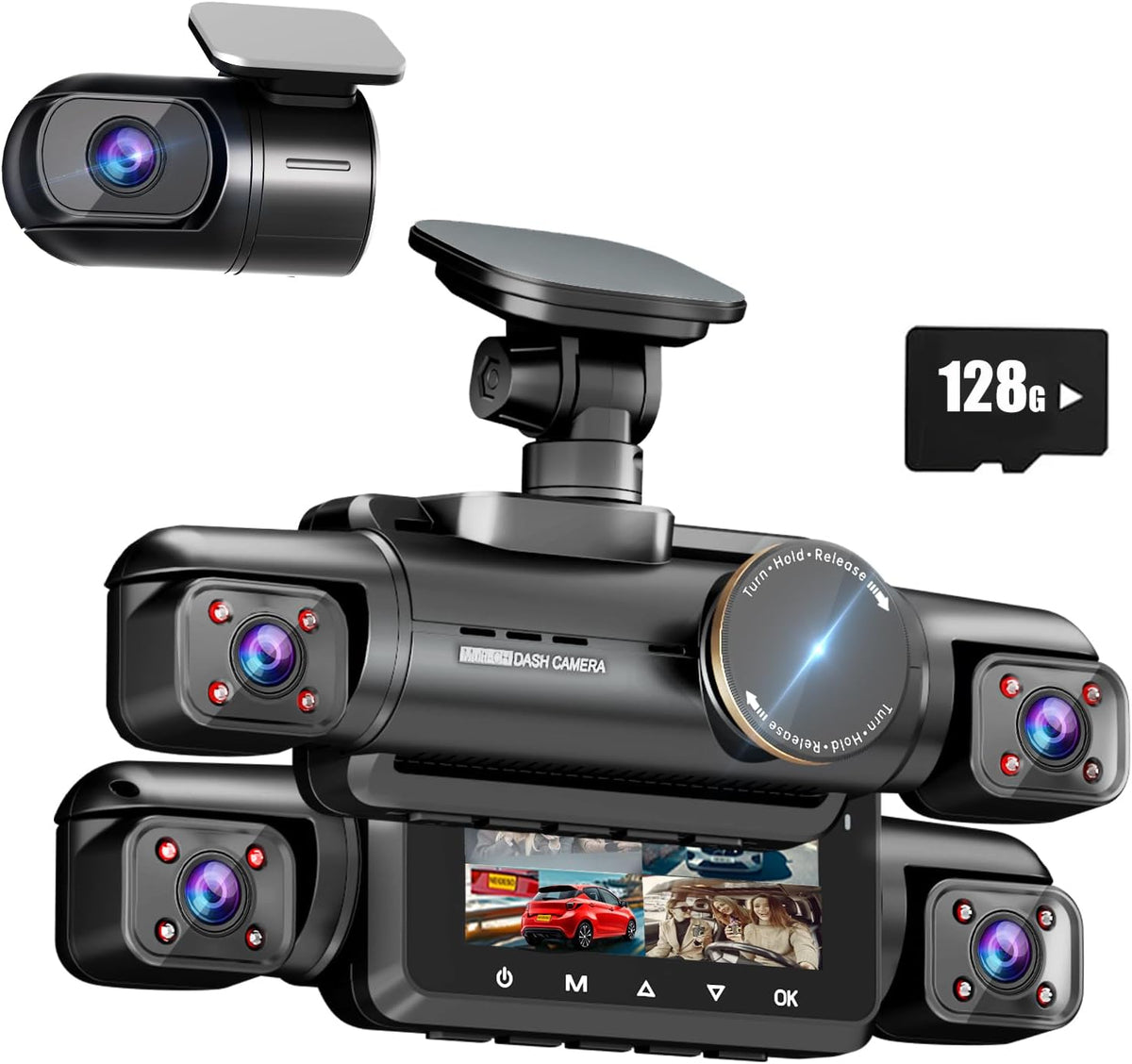 AI Dash Cam Front Rear Inside, 4 Channel 3k+1080P*3 Dashcam with Smart Driving Monitor System, 360° View Car Cameras 5GHz Wi-Fi GPS, Camera for Car Night Vision 128GB SD Card, 24H Parking Mode N700Pro