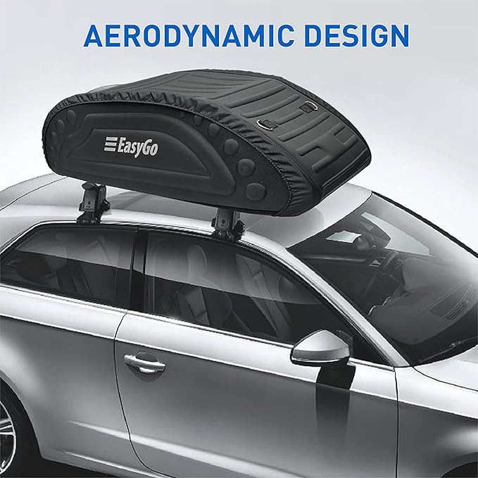 Aerodynamic Car Rooftop Cargo Carrier Bag - Soft Roof Top Luggage Bag for All Vehicles SUV with/Without Rack – Hard Sides - 4 Adjustable Straps – 8 Cubic Feet - Fold Flat Storage Bag
