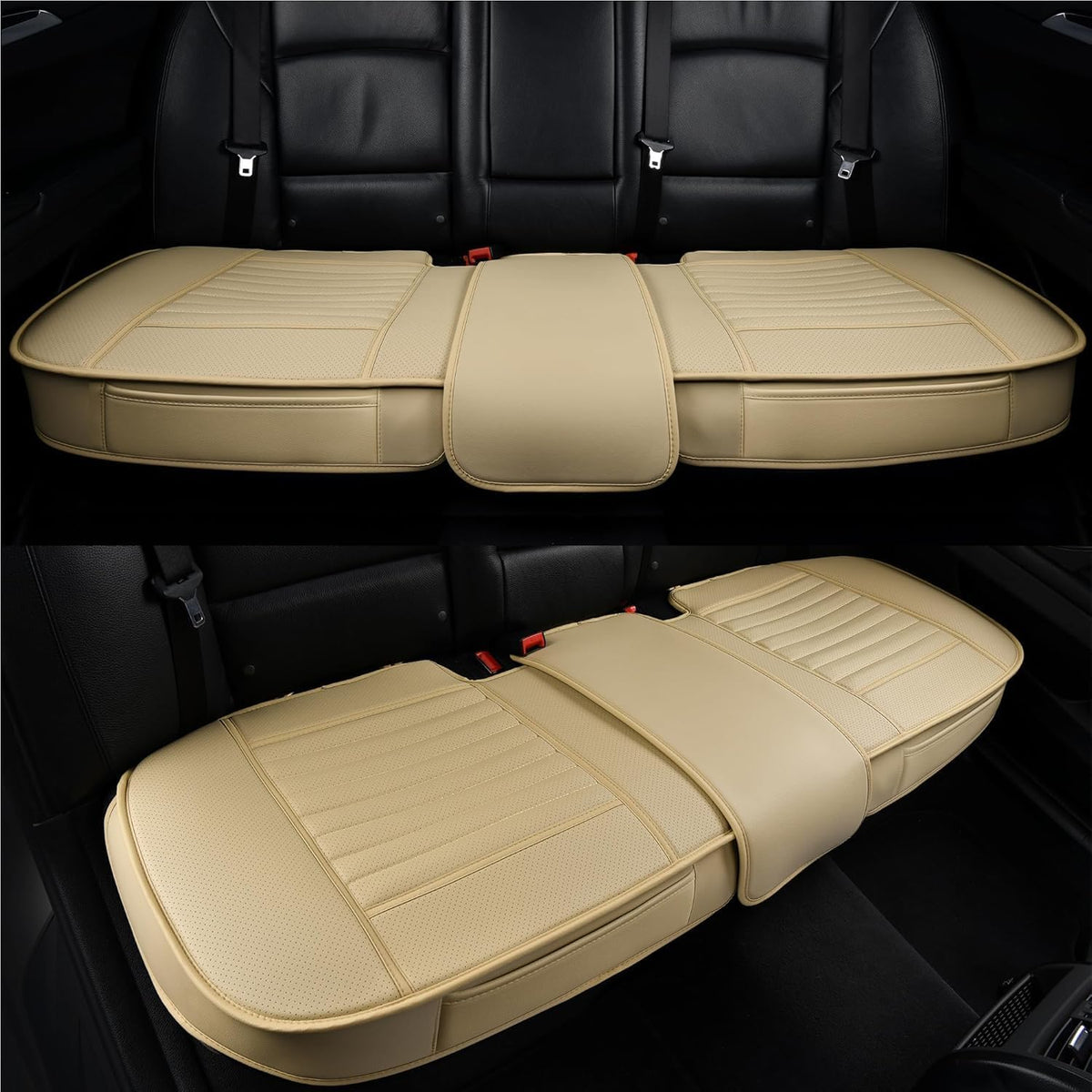 Universal Leather Car Seat Covers Full Set, Car Seat Cushion Covers Protector for Cars SUV Pick-up Truck Van Interior Accessories(Beige)