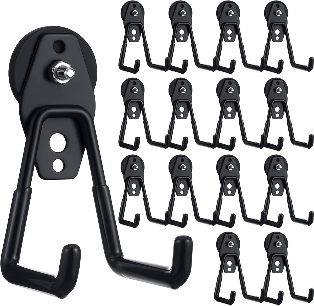 Landhoow Large Magnetic Hooks Heavy Duty Garage Magnet Hooks Strong Storage Utility Magnetic Hangers with Anti Slip Rubber Coating for Indoor and Outdoor Hanging(Black,14 Pcs)