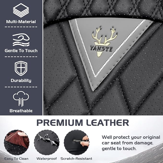 Truck Seat Covers for Ram 1500 2009-2026, Waterproof Premium Leather Full Coverage Car Seat Cover, Muscle Sport Style Auto Interior Seat Cover Sets (Front Set/Gray Black)