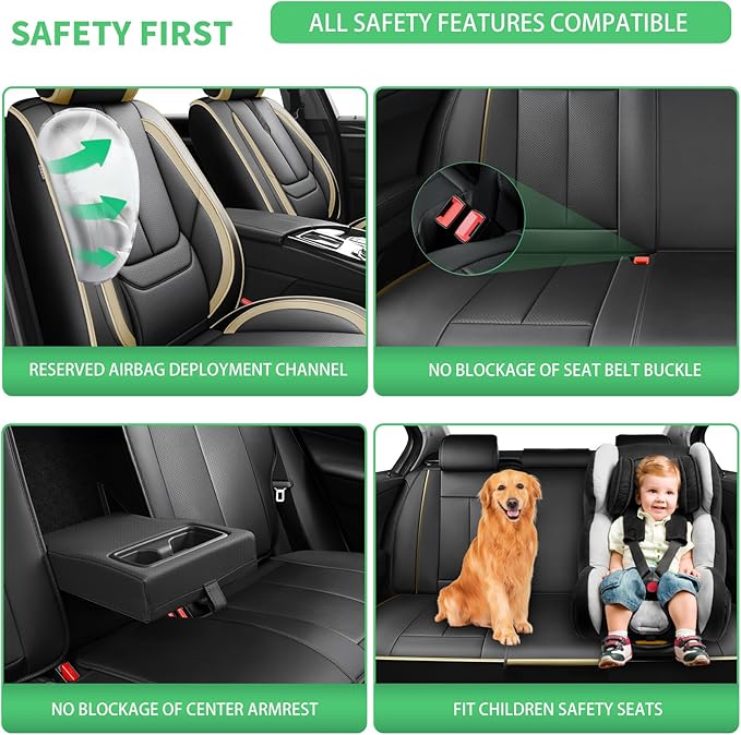Fit Santa Cruz Car Seat Covers for Hyundai Santa Cruz 2022-2025 2026-Upgraded Premium Waterproof & Breathable Leather,Airbag Compatible,All-Weather Seat Cushion Protector,Full Set,Black-Beige