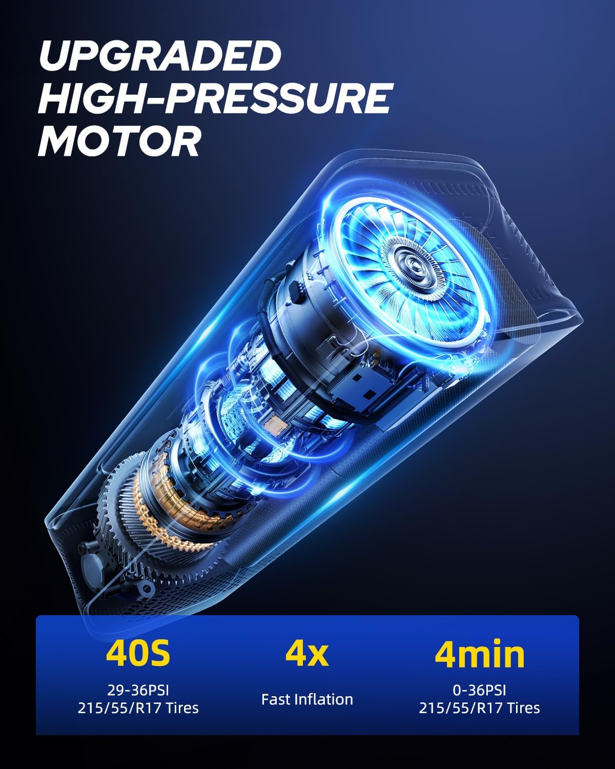 AUTOONE Tire Inflator Portable Air Compressor - 4X Faster 150PSI Cordless Air Pump with Digital Tire Pressure Gauge, 12V Car Power Adapter - For Car, Motorcycle, Bike, Ball and More