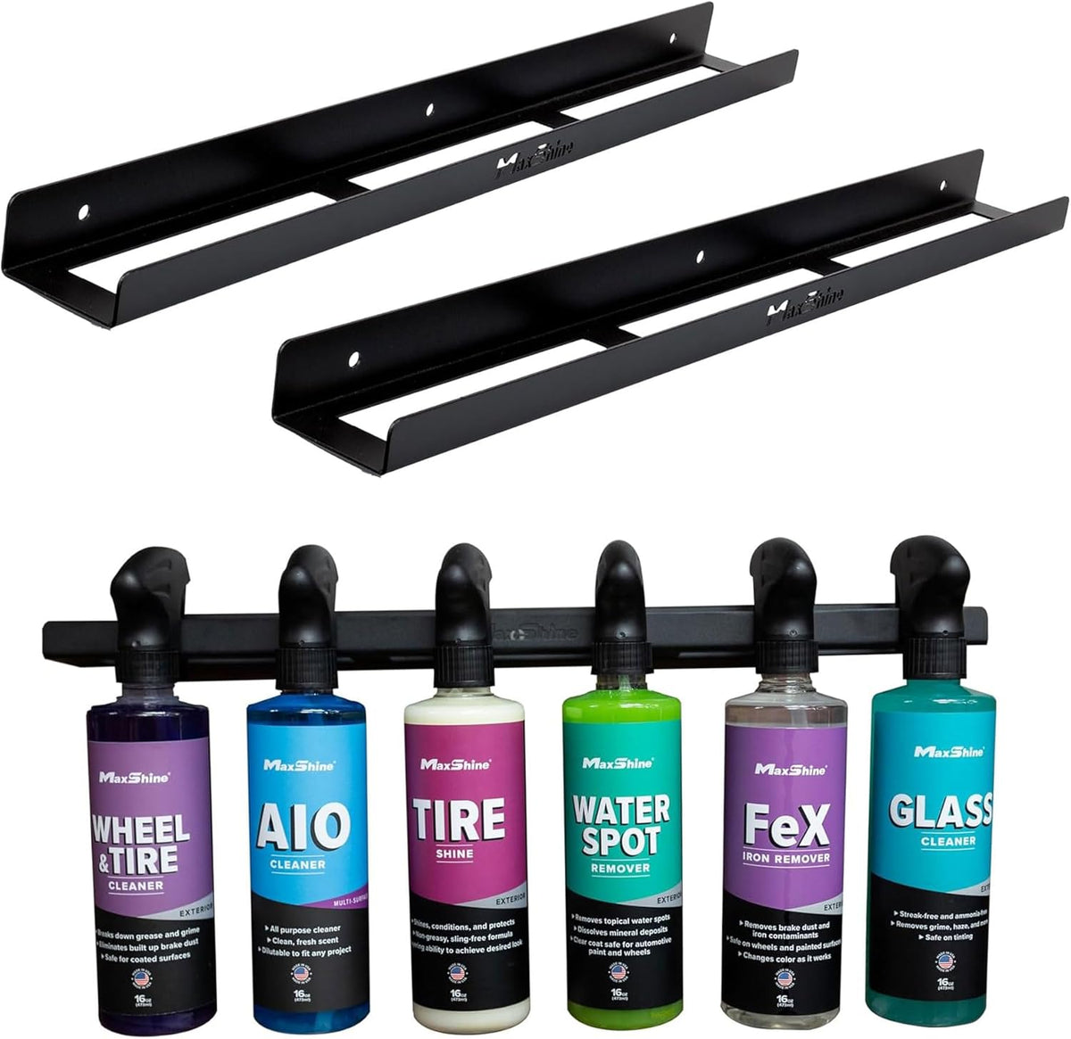 Maxshine Universal Detailing Spray Bottle Holder - Wall-Mounted Organizer for Mobile & Garage Detailing, Holds 6 Sprayers (16oz), Universal Lightweight Professional Accessory (2)