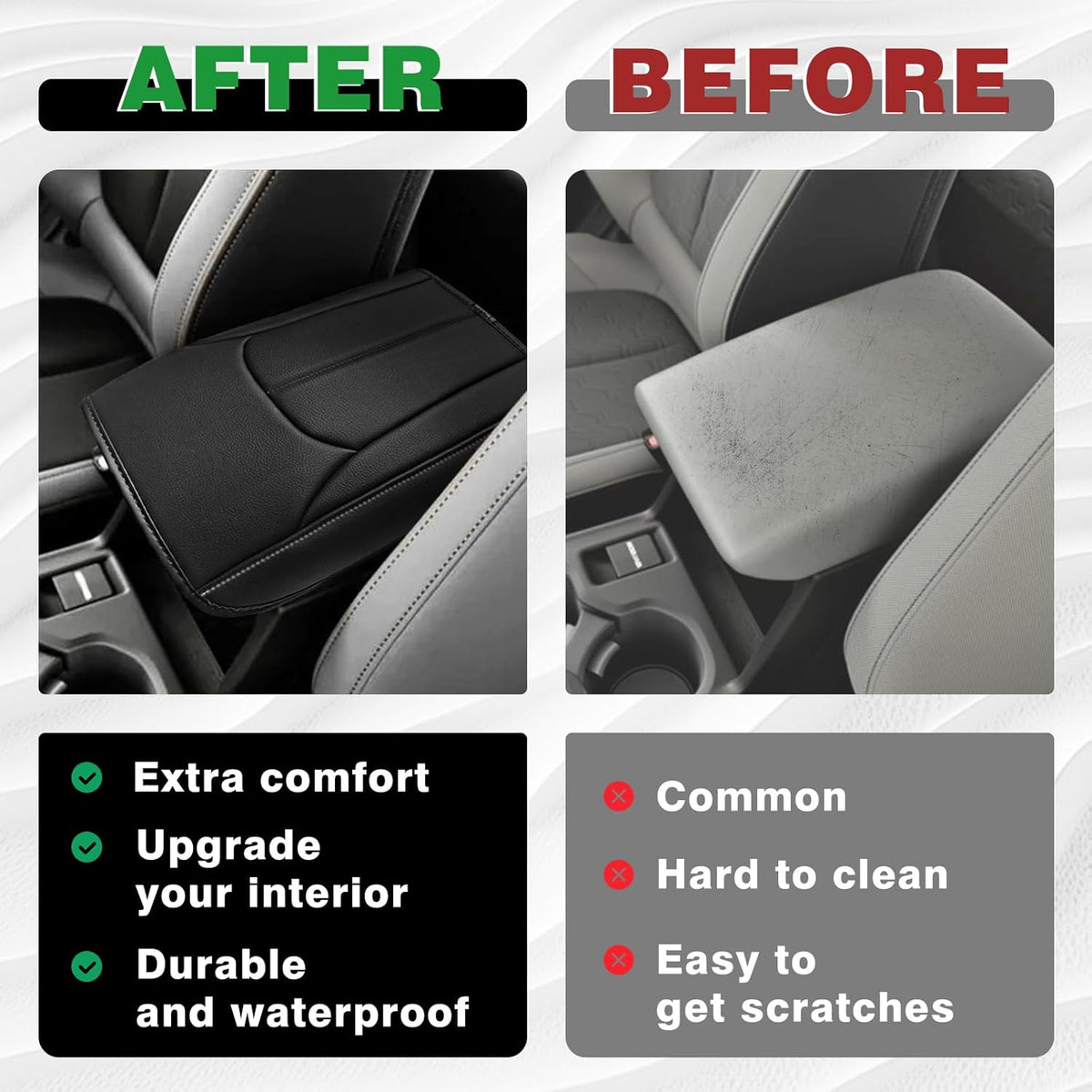 Muslogy Center Console Cover Compatible with Subaru Forester 2025 Accessories Armrest Cover Lid Cushion Protector Anti-Scratch Vegan Leather Extra Soft (Black/Gray Stitching)