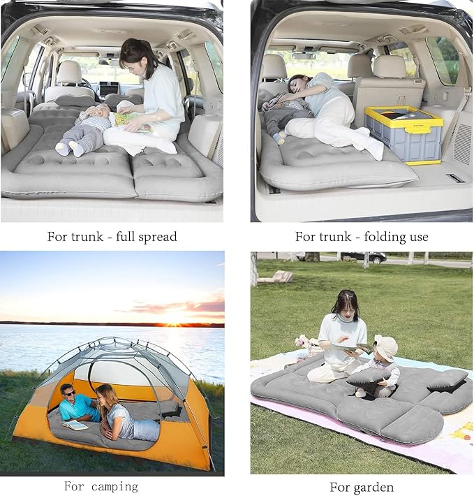 SAYGOGO SUV Air Mattress Camping Bed Cushion Pillow - Inflatable Thickened Car Air Bed with Air Pump Portable Sleeping Pad Mattress for Home Car Travel Camping Upgraded Version - Grey