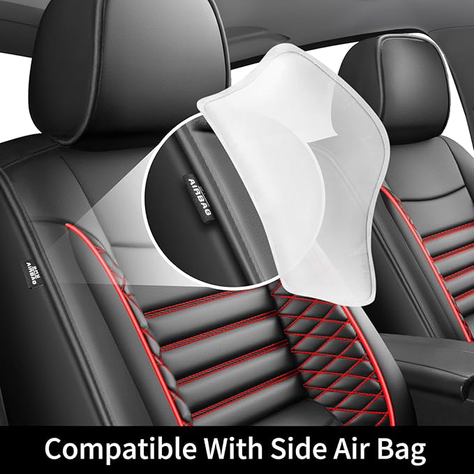 Fit Outback Car Seat Covers for Subaru Outback 2010-2024 2025 2026 - Upgraded Premium Waterproof & Breathable Leather, Airbag Compatible, All-Weather Seat Cushion Protector (2 Front/Black+Red)