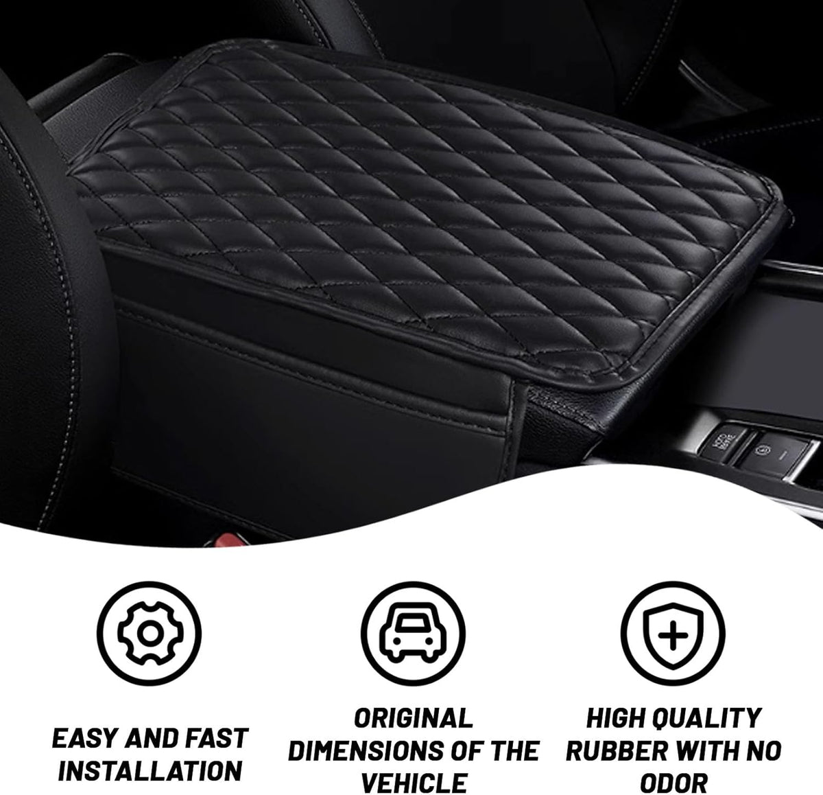 Car Center Console Cover, Upgraded Leather Arm Rest Cover for Car SUV, Car Middle Armrest Console Cover with 2 Storage Bags Scratch Resistant Waterproof Universal Car Accessories (Black)