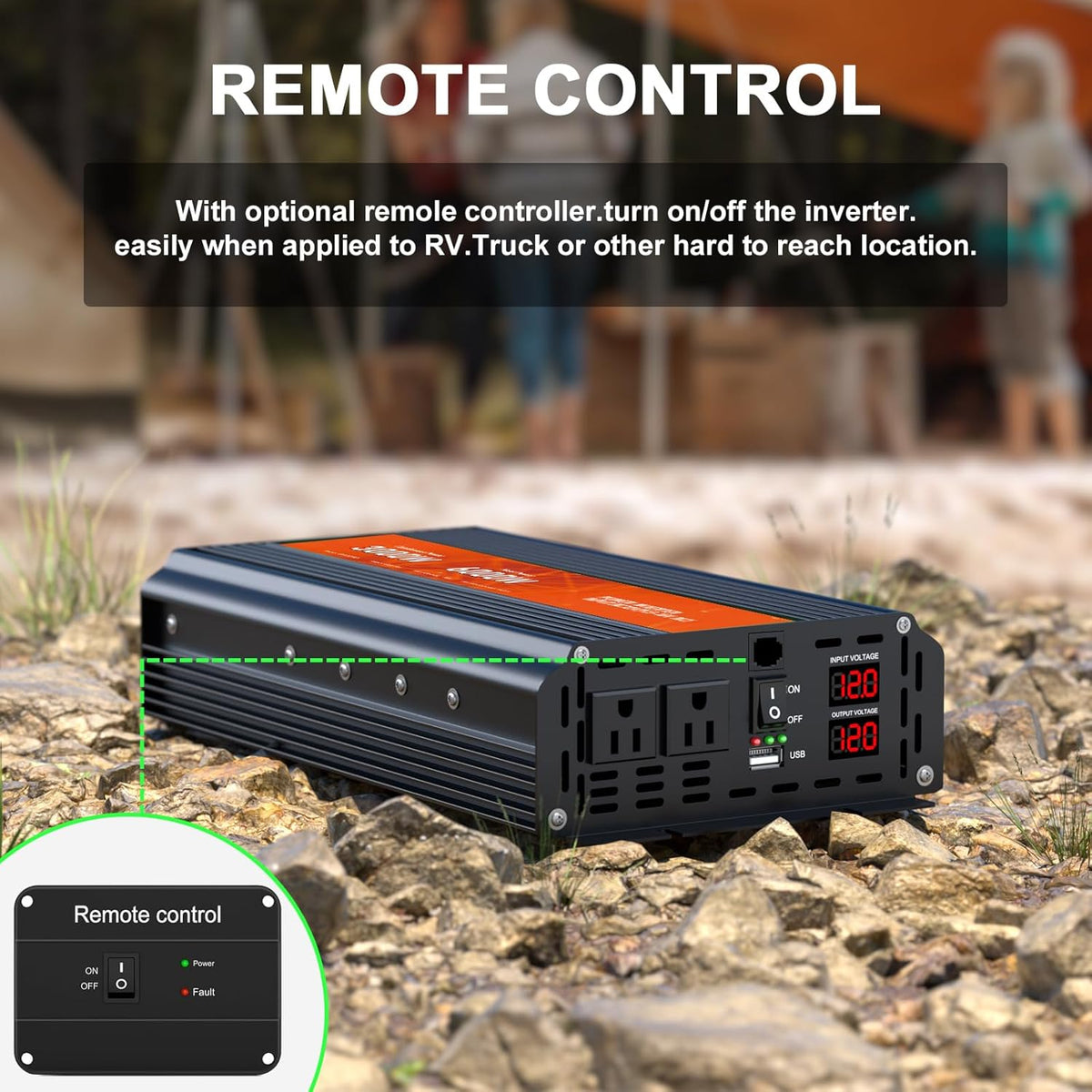 3000W Power Inverter,Peak Power 6000W 12V DC to AC 110V120V,Remote Control with 2AC Outlets and 2.4USB Port,LCD Display for Power Converter,Outdoor Activities,Emergency,Vehicles Truck RV Solar System