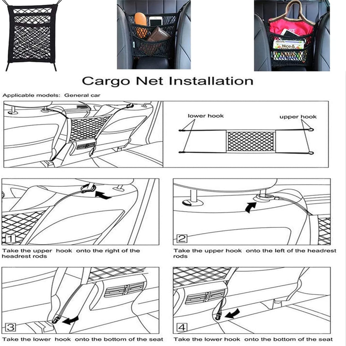 DYKESON Pet Barrier Dog Car Net Barrier with Auto Safety Mesh Organizer Baby Stretchable Storage Bag Universal for Cars, SUVs -Easy Install,Safer to Drive with Pets and Children, 3 Layer S