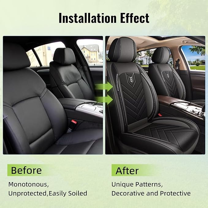 AOMSAZTO 2 Front Seat Covers Fit for VW/Volkswagen Jetta 2007-2026: First Row 2PCS Faux Leather Waterproof Seat Covers Automotive Seat Cushion Protector(Black&Grey)