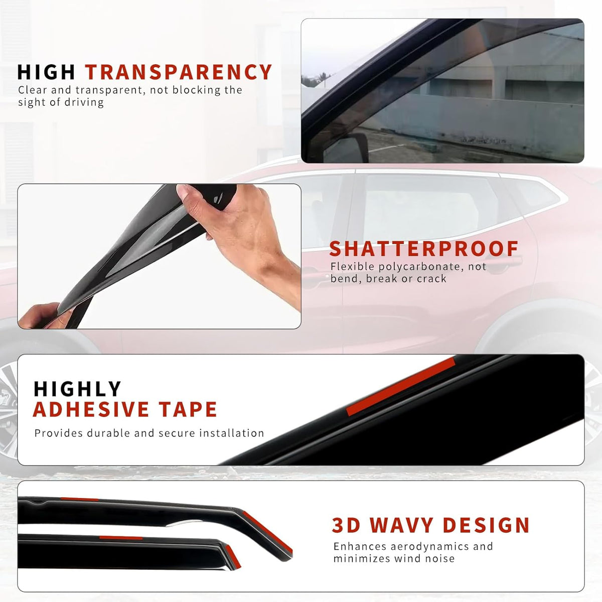 in Channel Rain Guards Fit for 2015-2020 Ford F150 Super Cab, 17-20 F150 Raptor, 2017-2023 F250 F350 F450 F550 Extended Cab Window Wind Deflectors, Vent Window Visors Shades