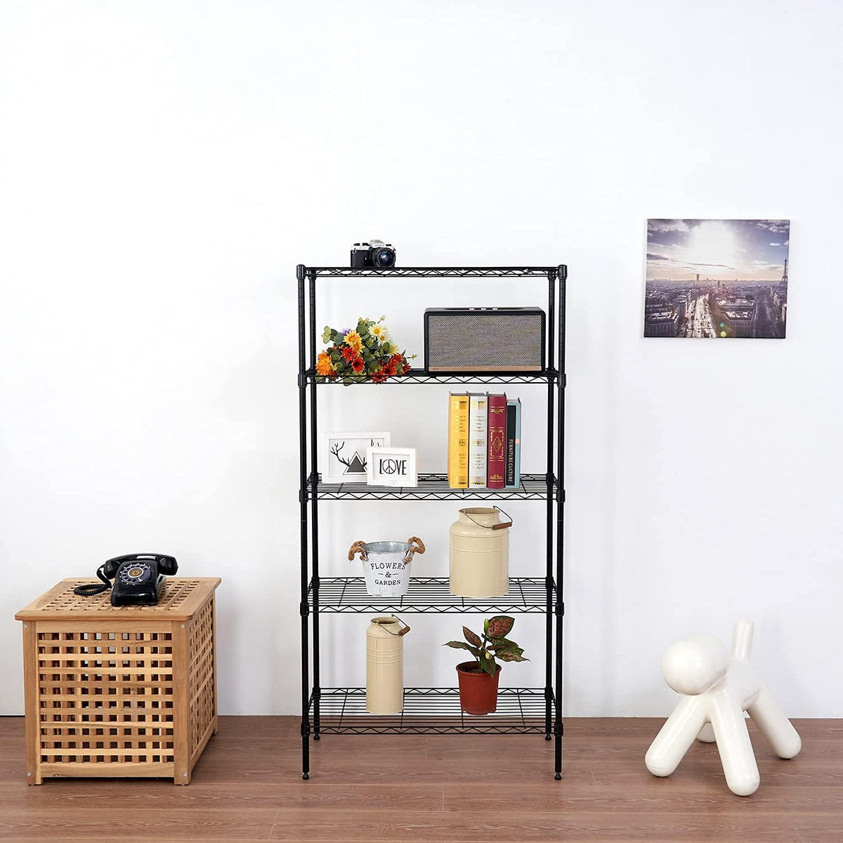 5 Tier Wire Shelving Unit Storage Rack, Metal Heavy Duty Utility Organizers, Organization Units for Products Plant Pantry, Garage, Laundry Racks Durable Shelf Stand,14"W x 30"L x 60"H, Black