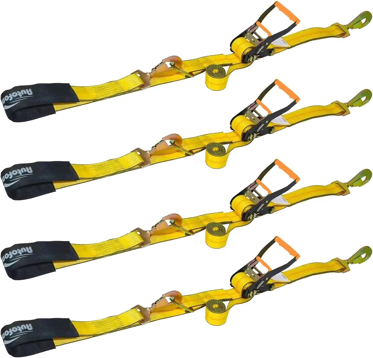 Heavy Duty Adjustable Car Tie Down Kit with Snap Hooks -Break Strength 10,000 lbs-Working Load 3333 lbs-2 Inch x 114 Inch - 4 Pack Axle Tie Down Straps (Yellow)