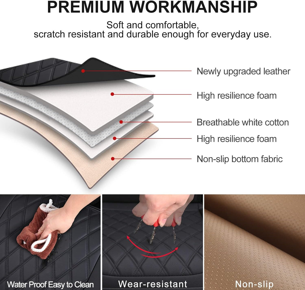 2 Pack Leather Front Car Seat Cover, Anti-Slip and Full Wrap Driver Car Seat Protectors with Storage Pocket, Luxury Waterproof Bottom Auto Seat Cushion Pad Mat for Most Vehicles(Black)
