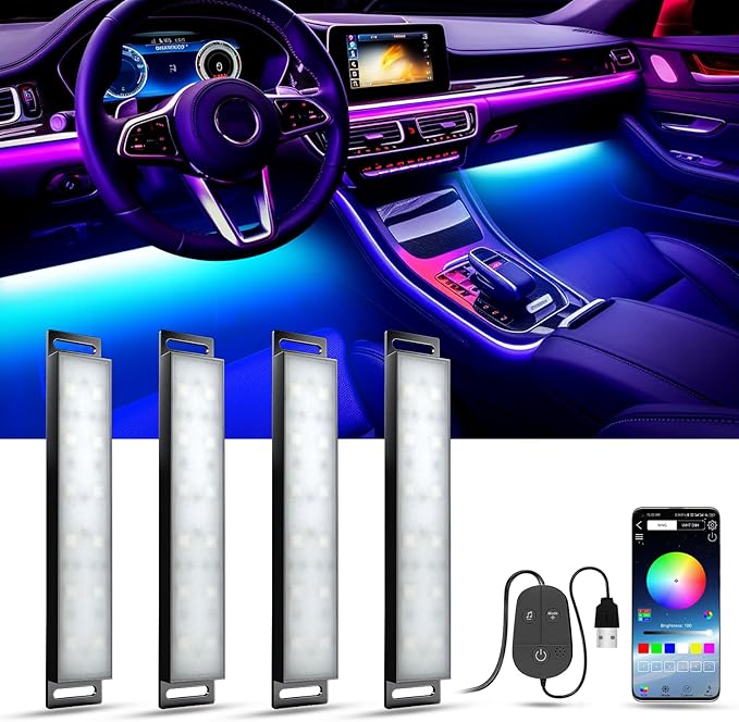 YiLaie Car LED Lights Interior, Multcolor LED Light for Car with APP Control and DIY Mode, Music Sync USB Under Dash Lighting Kit for Cars, Trucks, SUVs, DC 5V