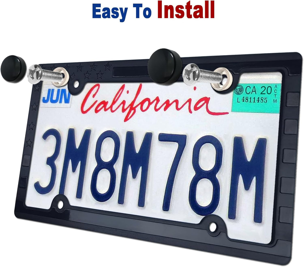 Black American Flag License Plate Frames- Patriotic USA Stars and Stripes Flag Plastic Car Tag Cover Holder with Mount Screws Caps for Truck/SUV, Auto Accessories for Veterans Military