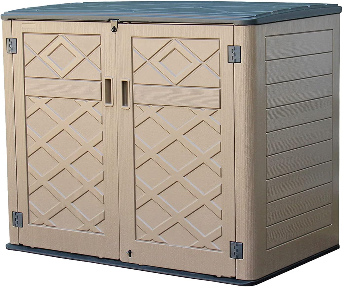 Large Horizontal Storage Sheds,38 cu.ft Resin Garden Shed Weather Resistance,Outdoor Storage Box Lockable for Patio,Backyard,Garden,Home(Brown)