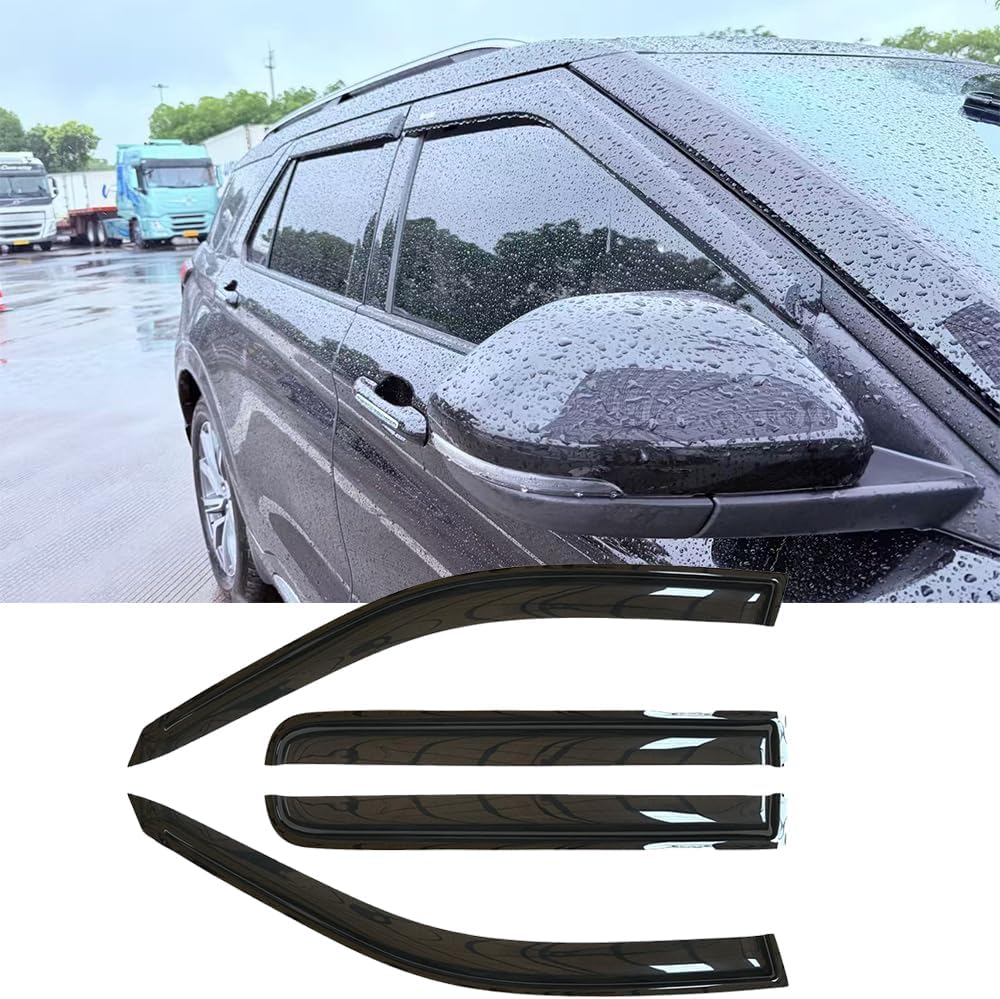 94332 Side Window Visor Wind Vent Deflector fit for 2020-2025 Ford Explorer,4pcs Outside Mount Style Dark Smoke Nice Sun Rain Guards Set