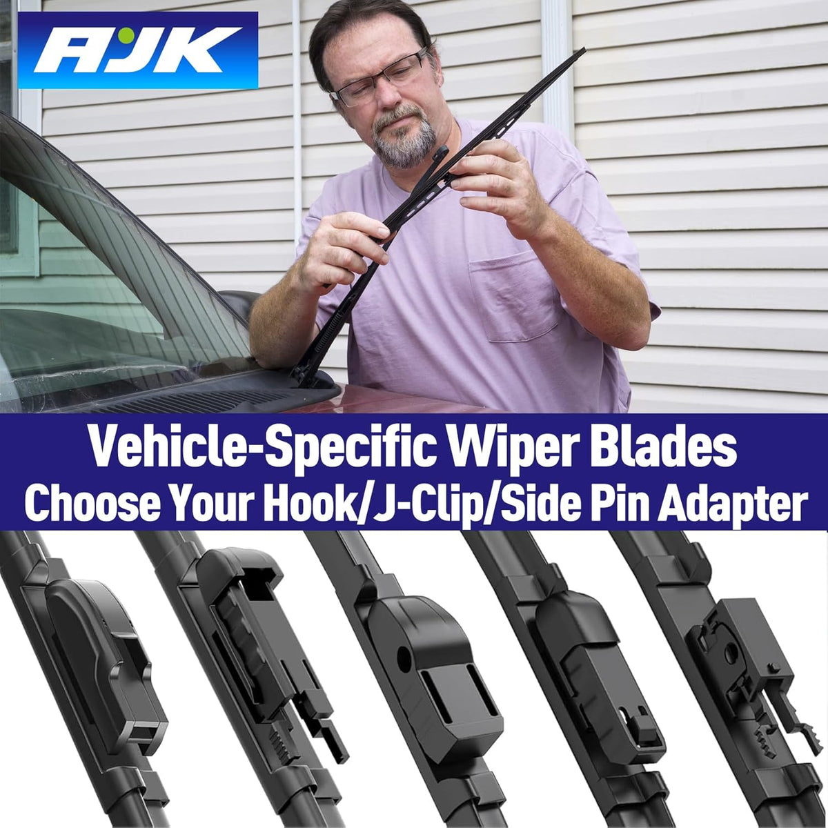 AJK Front Windshield Wiper for Chevrolet Bolt EV 2017 2018 2019 2020 2021 2022 2023 (Not for Bolt EUV), Original Equipment Back Window Wipers Blades, Conventional, Vehicle Specific Fit, Pack of 3
