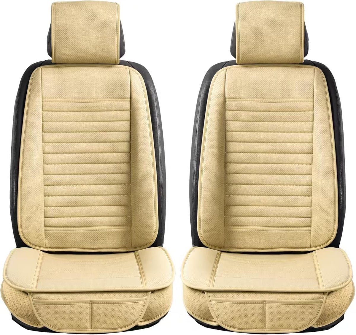 Universal Leather Car Seat Covers Full Set, Car Seat Cushion Covers Protector for Cars SUV Pick-up Truck Van Interior Accessories(Beige)