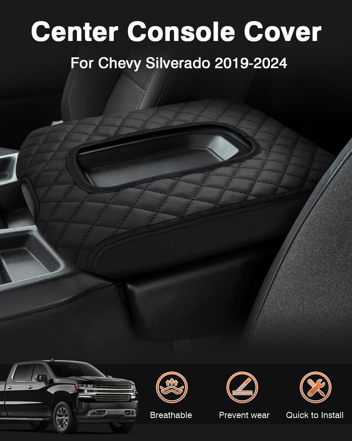 Shademax Center Console Cover for Chevy Silverado & GMC Sierra 2019-2025 2026 Accessories, Silverado Armrest Cover Jump Seat Console Cushion Pad Middle Console Armrest Lid Protective Cover PU Leather