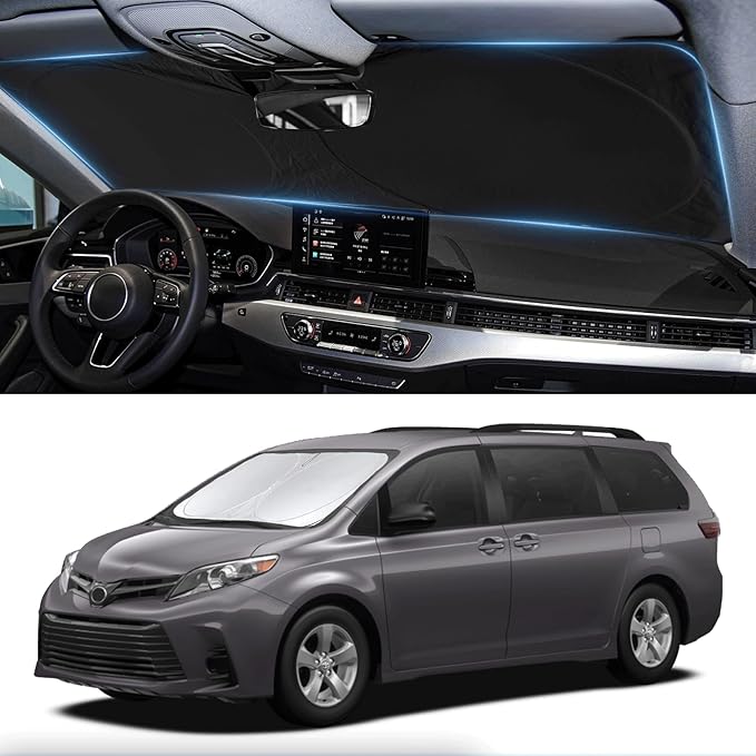 Sunshade for Toyota Sienna 2021-2024 2025 L LE SE XLE Limited Van Minivan Car Accessories Front Window 210T Reflective Shield Cover for Windshield Sun Visor
