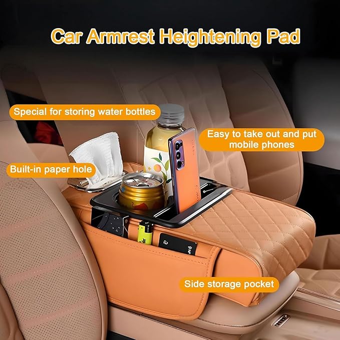 Car Armrest Cushion for Toyota Crown Majesta VI 2009-2015 2016 2017 2018, Car Center Console Cover Armrest Pad with Cup Holder and Tissue Box, Car Accessories,Black