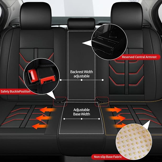 TTX LIGHTING Car Seat Covers fit for Mitsubishi Outlander 2007-2026 Full Set: Premium Leather Automotive Seat Cover with Airbag Compatible Waterproof (5 Seats, Redline)