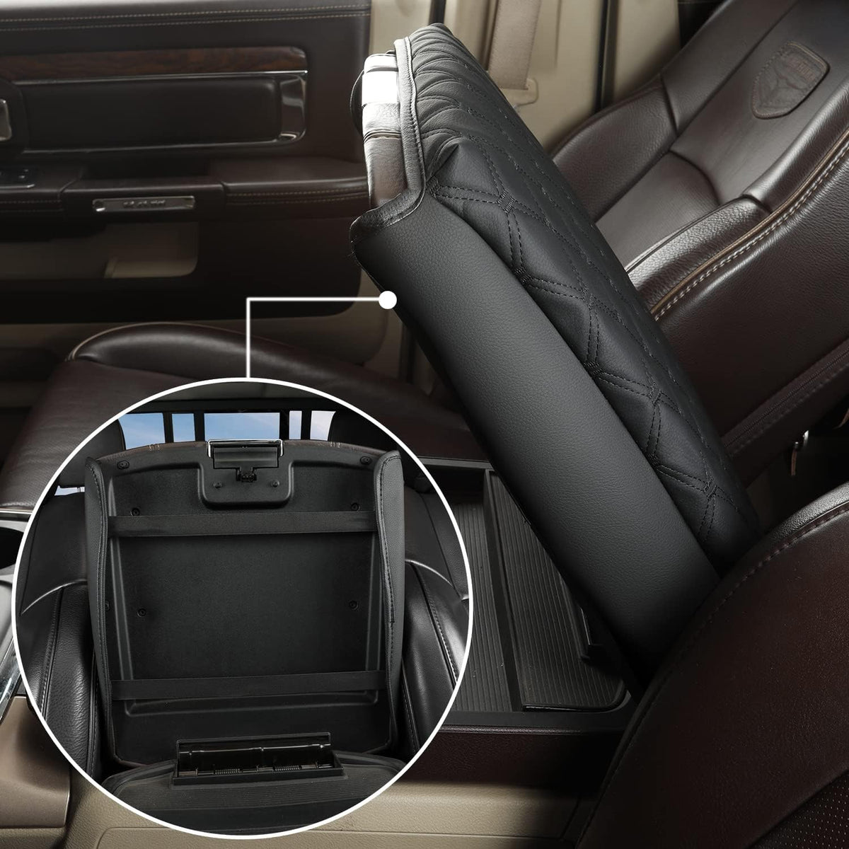 GIANT PANDA Center Console Cover Armrest Cover Cushion Fits Dodge RAM 1500 2500 3500 2009 2010 2011 2012 2013 2014 2015 2016 2017 2018, Scratch Resistant and Waterproof, Black