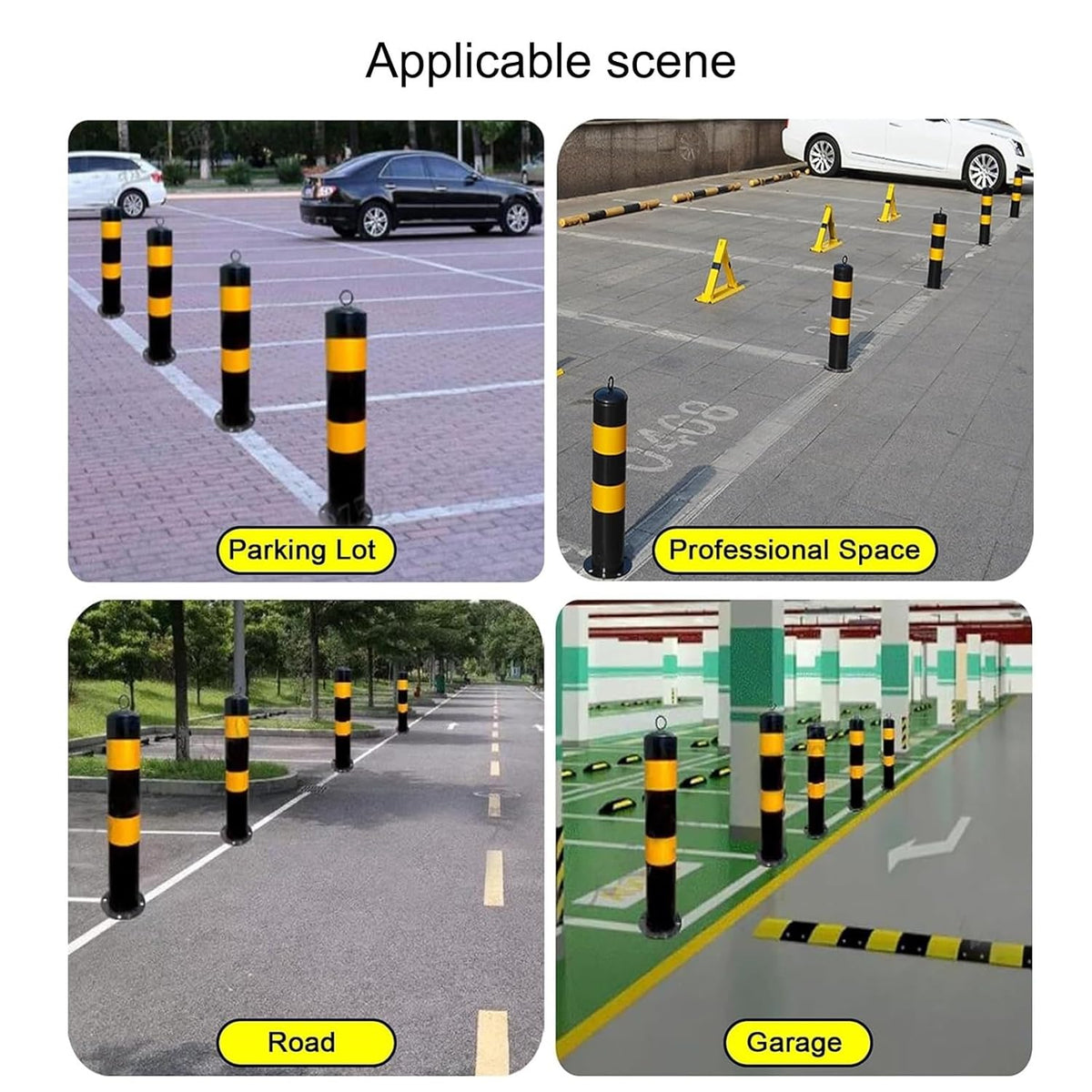 Parking Post, Removable Bollard, Yellow Safety Steel Bollard Post, with Reflective Strips and Hanging Ring, Basement Parking Lock Pillar Stations Column Lock Roadblocks Boll