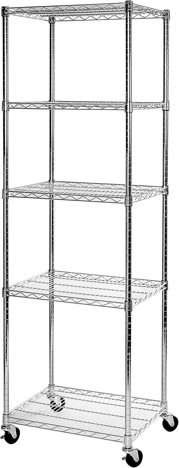 Seville Classics UltraDurable Heavy Duty NSF Solid Steel Wire Rack Storage Unit Organizer for Garage, Warehouse, Office, Restaurant, Classroom, Kitchen, 5-Tier Shelving, 24" W x 18" D