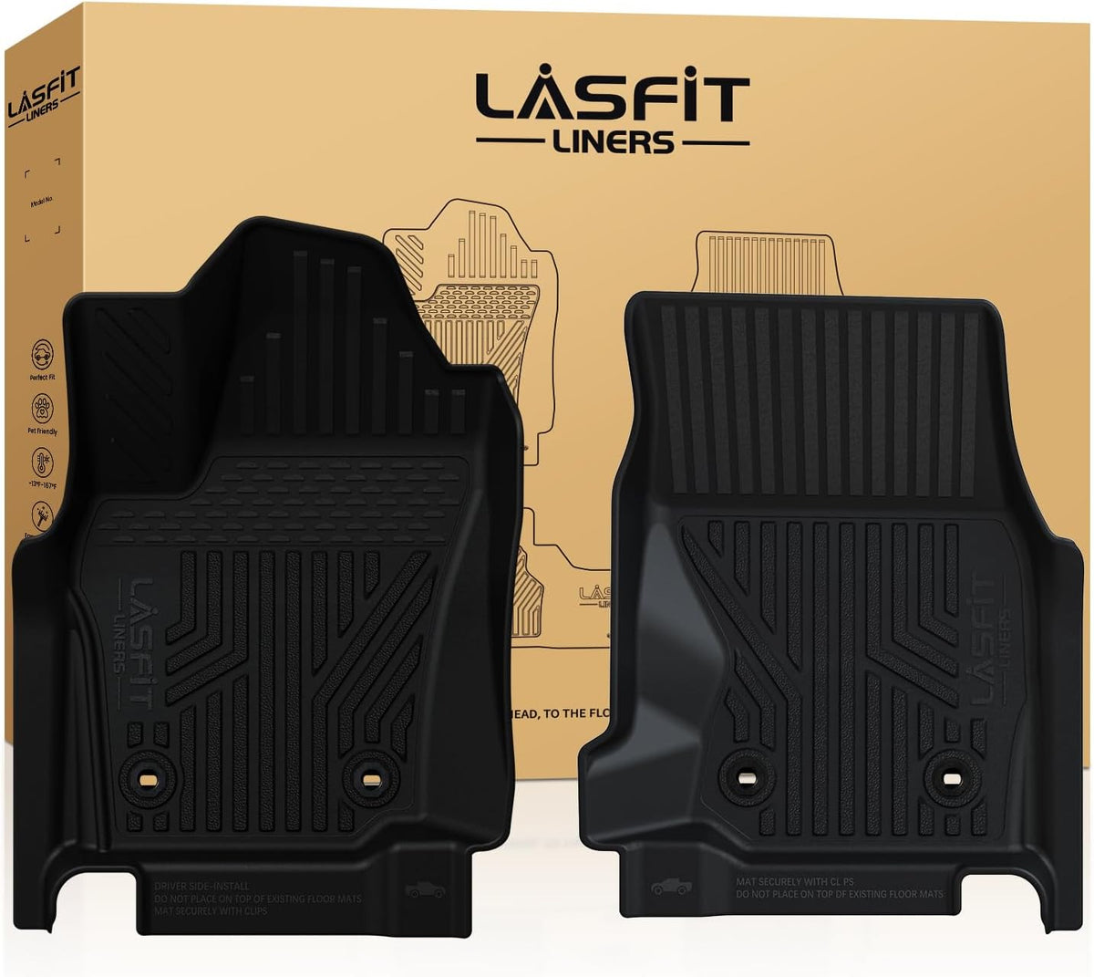 LASFIT Floor Mats Fit for Tacoma 2024-2025 Xtra Cab (Only Front Mats) All Weather Floor Liner TPE Custom Fit Car Mats Front Row Mats, Black