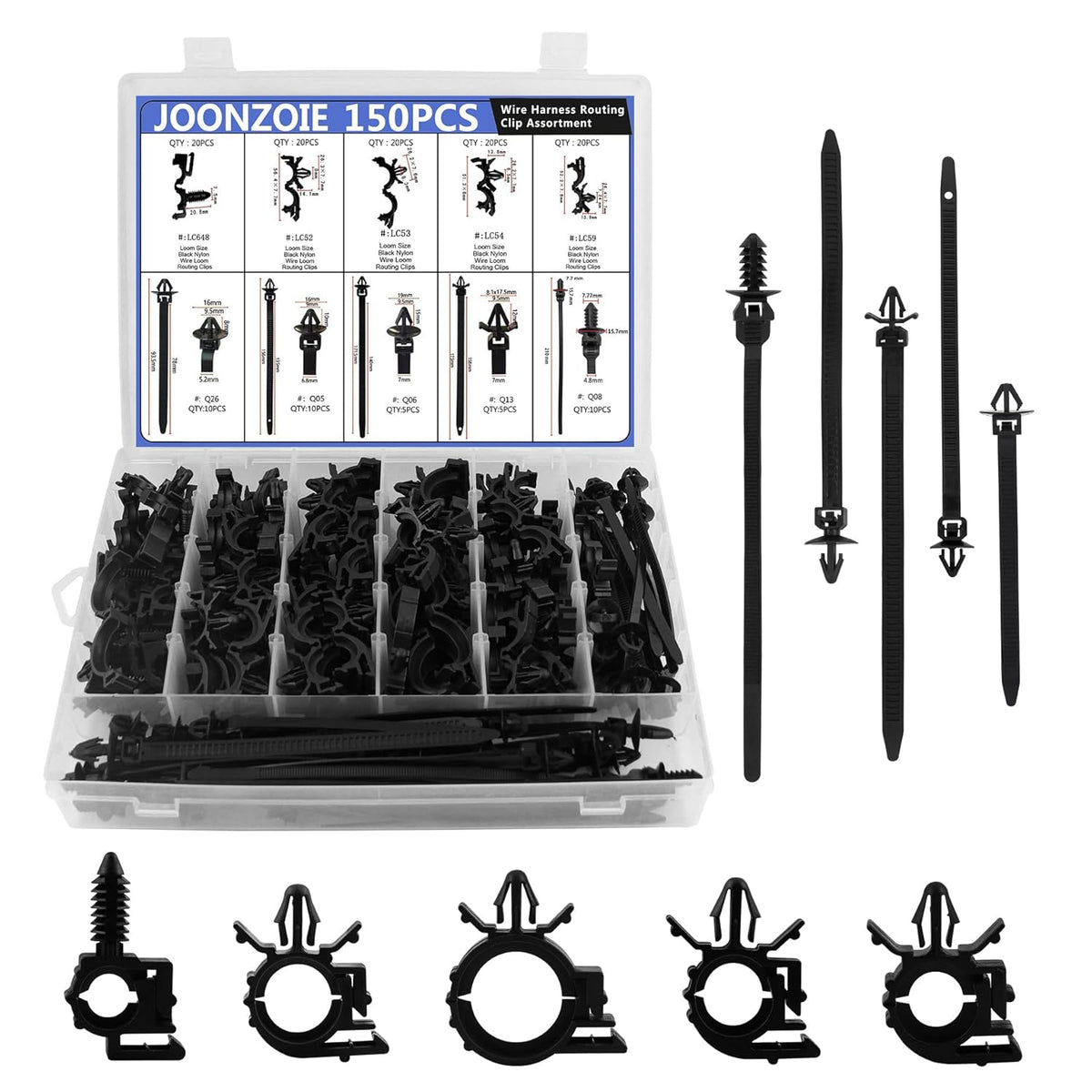 150pcs Wire Loom Clips Car Automotive Harness Routing Clips Assortment Kits - 10 Different Sizes Automotive Wire Routing Clips Replacement Auto Parts for Honda GM Mazda Jeep Wrangler Ford