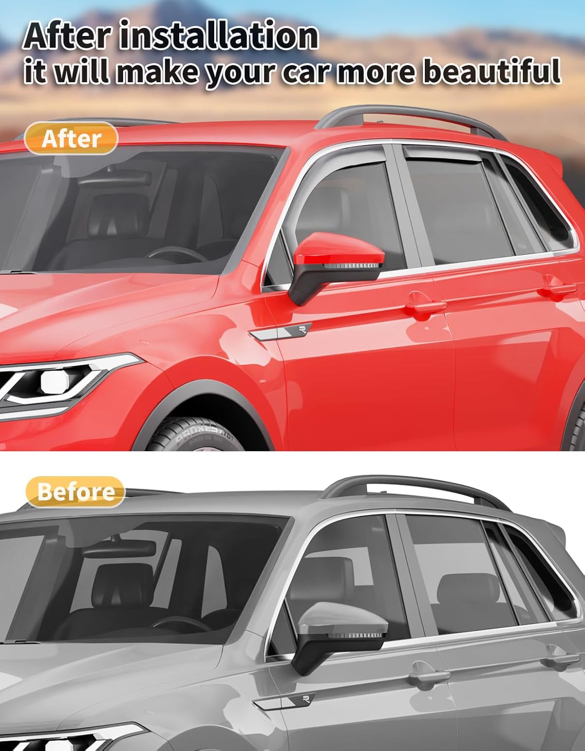 in-Channel Window Rain Guards Fit for Volkswagen Tiguan 2018 2019 2020 2021 2022 2023 2024 2025 Extra Durable Window Deflectors Window Visors Vent Shades Vent Visors Car Accessories-4 pcs Q25
