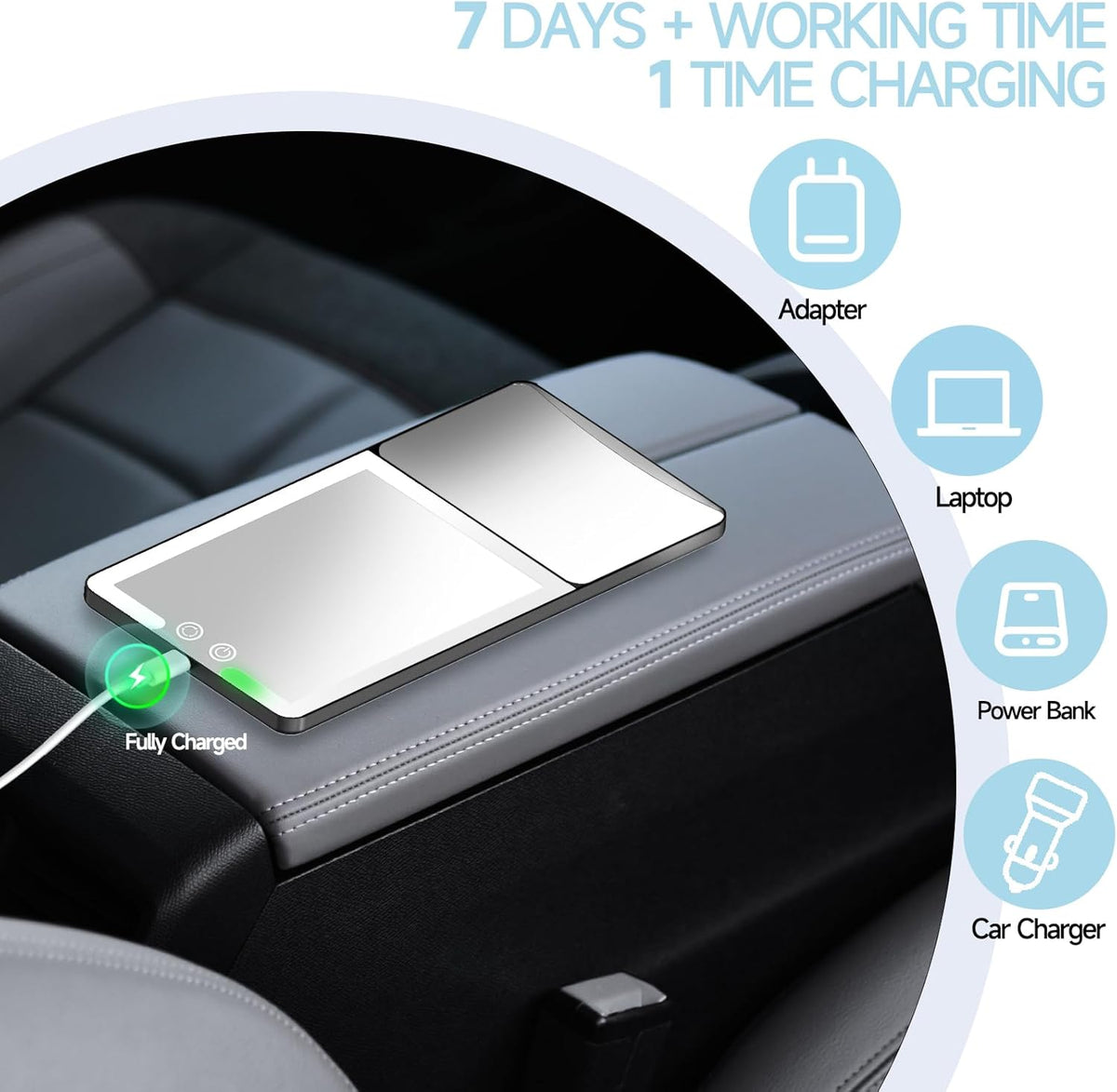 Car Sun Visor Vanity Mirror with Lights,Side with 6 inch 20X Magnifying Mirror,Rechargeable Car Makeup Mirror with 3 Light Modes,Dimmable Touch Led Screen,Black