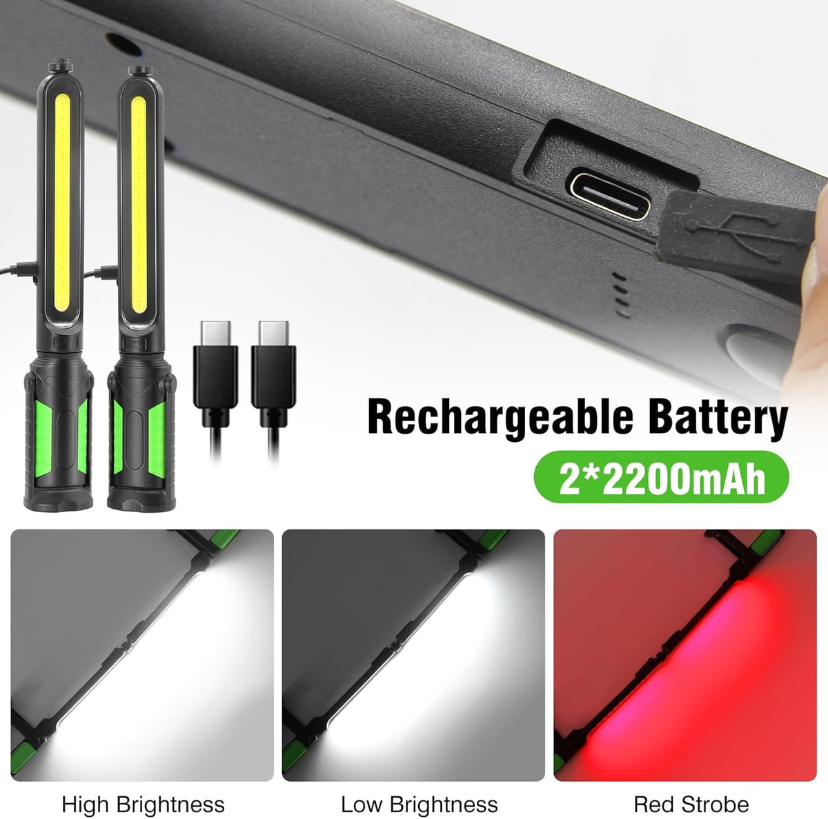SYLSTAR Work Light for Mechanic, 2400LM LED, 4400mAh Rechargeable, Magnetic, Underhood Work Light with Hooks for Car Repairing/Inspection/Garage/Workshop/Emergency
