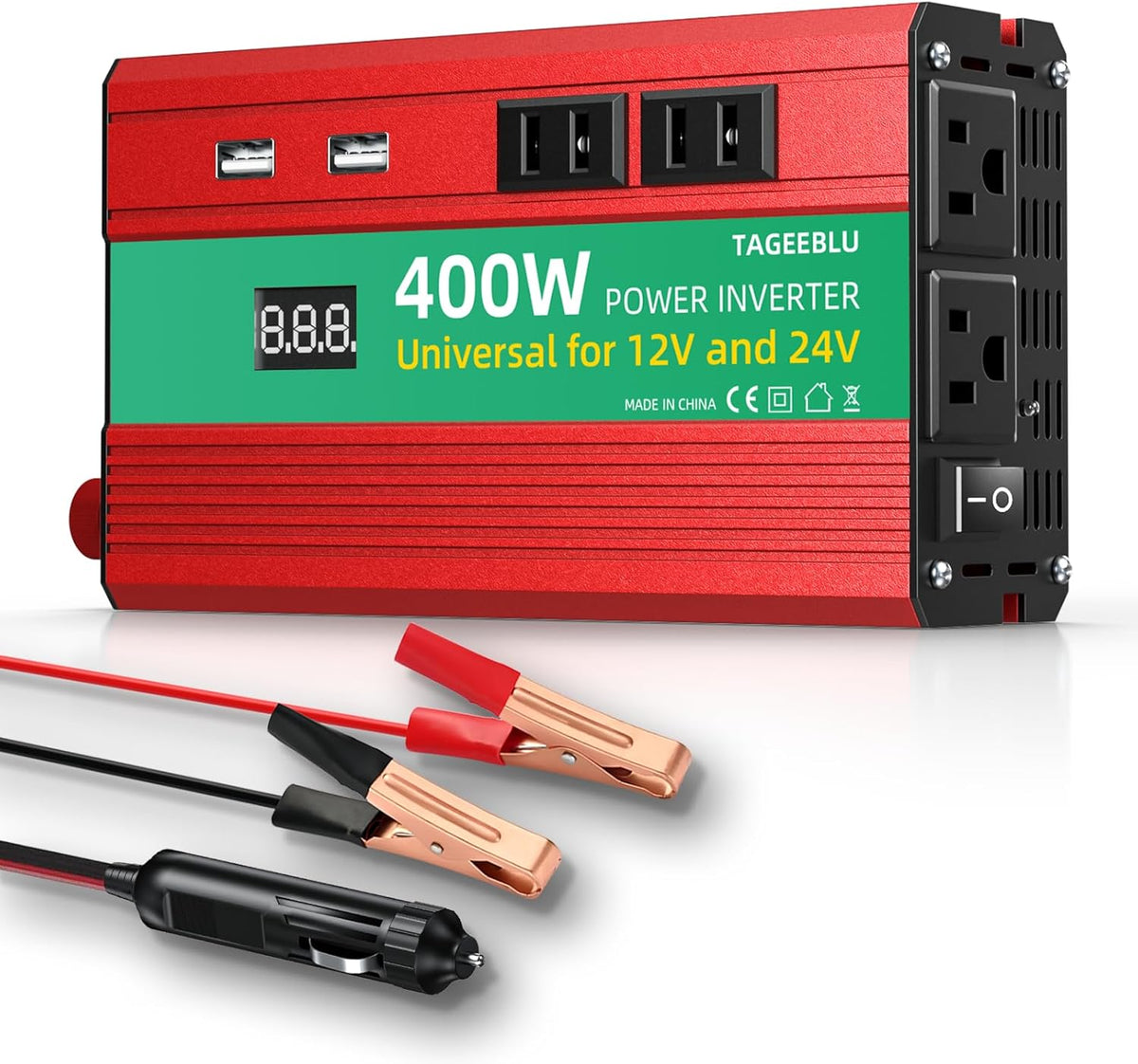 400W Power Inverter, DC 12V/24V to 110V AC Car Inverter for Truck, Home, Vehicles, Laptop, Trip