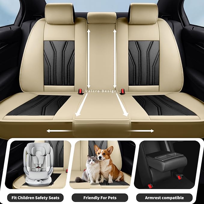 Fit Sonata Car Seat Covers Premium Leather for Hyundai Sonata 2007-2025 2026. Waterproof， Breathable, Scratch-Resistant & All-Weather Seat Cushion Protector（Front Seat,Beige&Black
