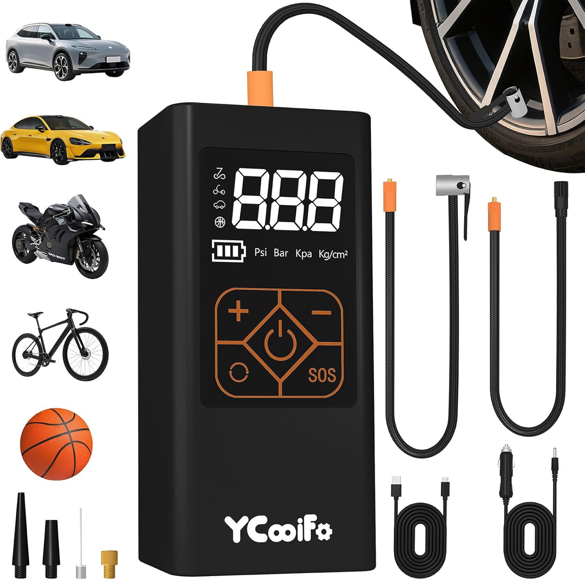 150 PSI Tire Inflator Portable Air Compressor, 8000mAh Battery Auto Shut-Off Air Pump, 6X Inflator Portable Tire Inflator for Car, Bicycle, Motor, Ball