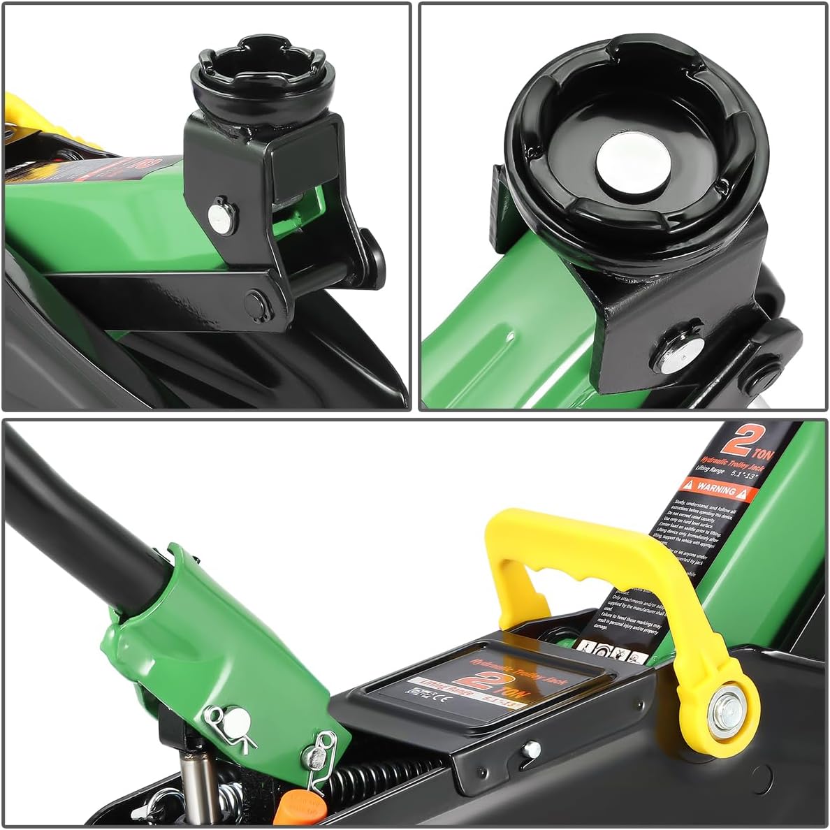 DNA MOTORING Low Profile Hydraulic Trolley Service/Floor Jack, 2 Ton (4000 lbs) Capacity, Lifting Range 5.1"-13", Green, TOOLS-00474-GR