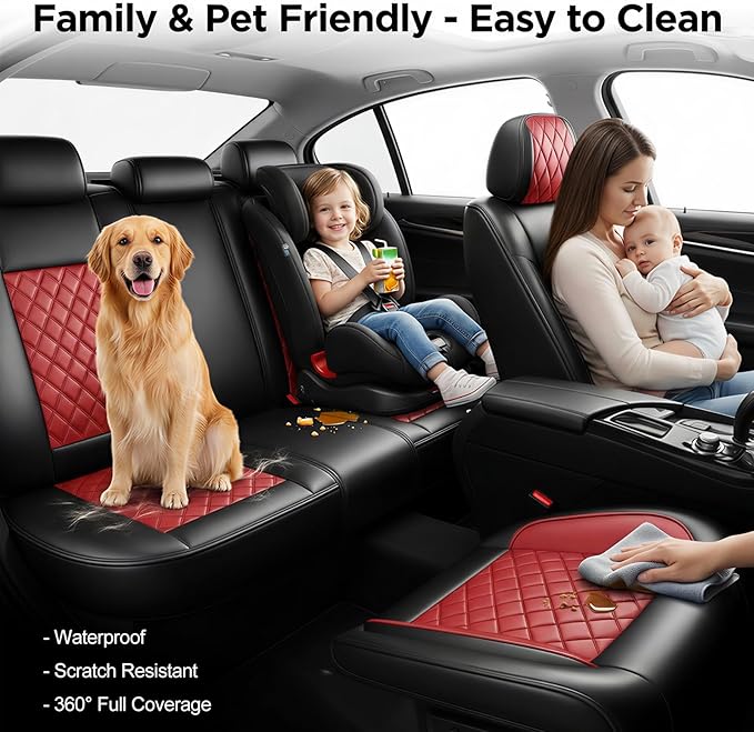 Fit Integra Car Seat Covers for Acura Integra 2023-2026 - Premium Leather, Waterproof, All-Weather, Airbag Compatible, Anti-Slip, Breathable, Easy Install, Seat Protectors, Full Set, Red