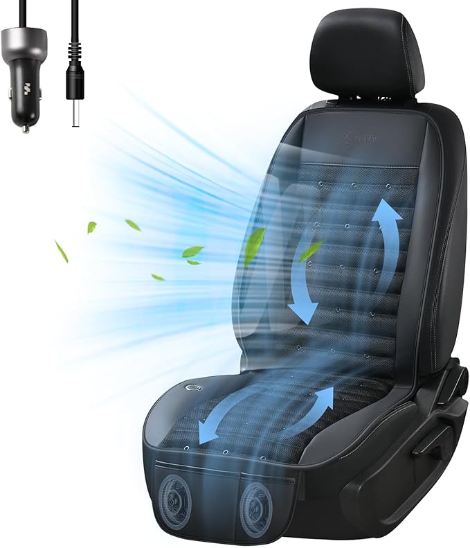 FLORICH Cooling Car Seat Cover, 12V-24V Ventilated Seat Cushion Cooling Car Seat Pad for Summer Driving with 2 Powerful Turbo Fans 3-Speed Temperature Adjustable Universal Fit for Car SUV Truck Van