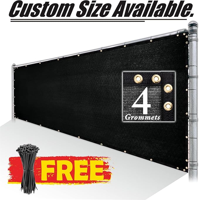 Royal Shade Custom Size 5' x 173' Black Fence Privacy Screen Windscreen Cover Netting Mesh Fabric Cloth - Cable Zip Ties Included (We Make Custom Size)