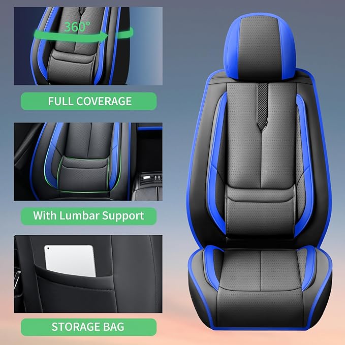 Fit CRV Car Seat Covers for Honda CR-V 2013-2024 2025 2026 -Upgraded Premium Waterproof & Breathable Leather,Airbag Compatible,All-Weather Seat Cushion Protector,Full Set,Black-Blue