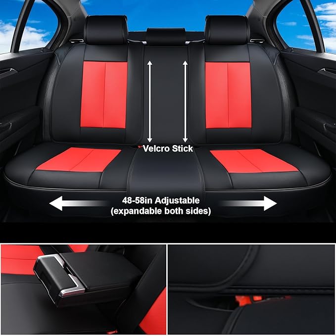 Coverado Car Seat Covers Full Set, Seat Covers for Cars, Car Seat Protector Waterproof, Nappa Car Seat Cushion, Car Seat Covers Front Seats and Back Fit for Most Cars BlackRed